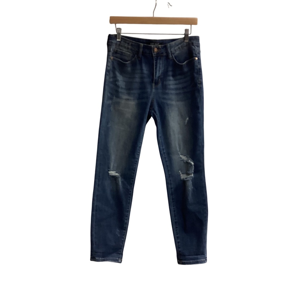 Judy Blue Distressed Relaxed Fit Denim Jeans Dark Wash Distressed Size 30